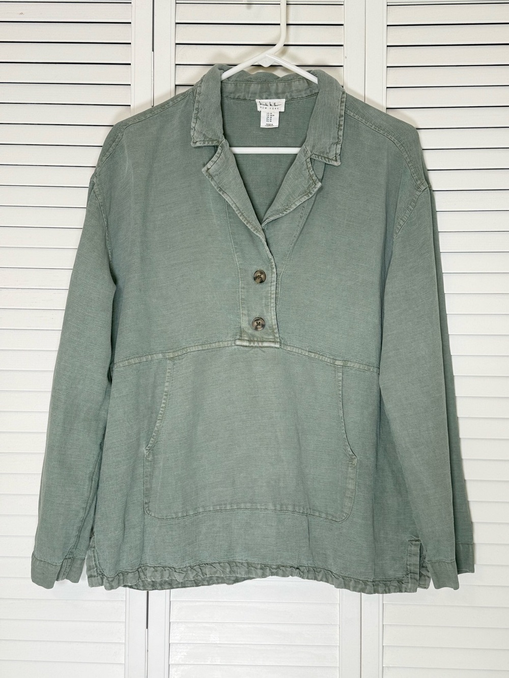 Nicole Miller Linen Blend Top Sage Green Long Sleeve Pullover Size M Boho Earthy